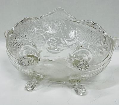Jeanette Compote 4 footed oval clear with gold edges