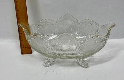 Jeanette Compote 4 footed oval clear with gold edges