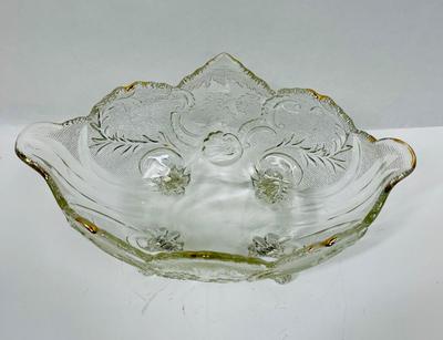 Jeanette Compote 4 footed oval clear with gold edges