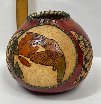 Hand Crafted Hummingbird Art Decorated Gourd by Bobbie