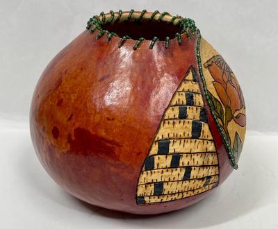 Hand Crafted Hummingbird Art Decorated Gourd by Bobbie