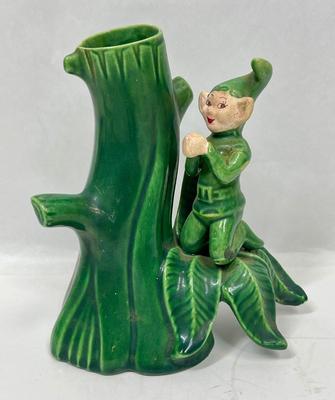 Vintage Treasure Craft Pixie Elf Vase Green Ceramic 5.5" high