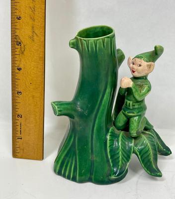Vintage Treasure Craft Pixie Elf Vase Green Ceramic 5.5" high