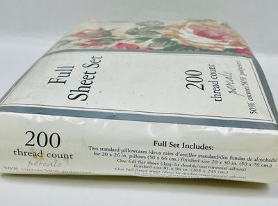 New in Package Full Percale Bed Sheet Set - large floral design burgundy gold blue green Maximalism Decor