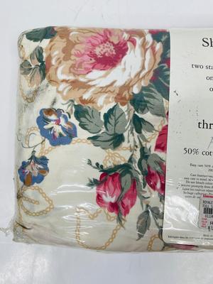 New in Package Full Percale Bed Sheet Set - large floral design burgundy gold blue green Maximalism Decor