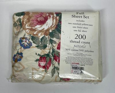 New in Package Full Percale Bed Sheet Set - large floral design burgundy gold blue green Maximalism Decor