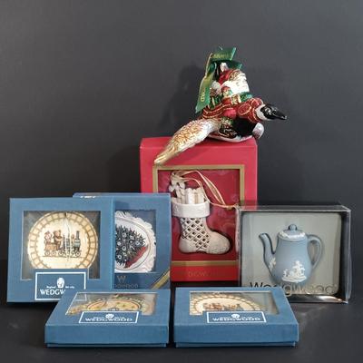 LOT 2: Waterford Holiday Heirlooms Ornament with Wedgwood Ornaments & Mini Coffee Pot