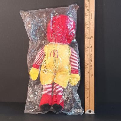 LOT 12: Vintage Ronald McDonald Bedsheets, 1970's Plates and Cups & Plush Doll