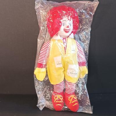 LOT 12: Vintage Ronald McDonald Bedsheets, 1970's Plates and Cups & Plush Doll
