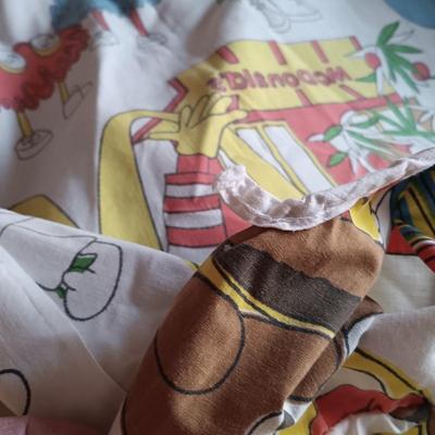 LOT 12: Vintage Ronald McDonald Bedsheets, 1970's Plates and Cups & Plush Doll