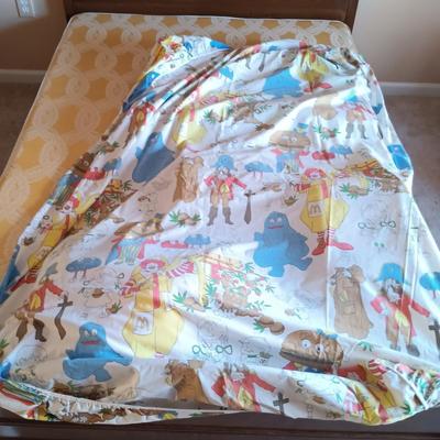 LOT 12: Vintage Ronald McDonald Bedsheets, 1970's Plates and Cups & Plush Doll