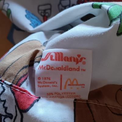 LOT 12: Vintage Ronald McDonald Bedsheets, 1970's Plates and Cups & Plush Doll