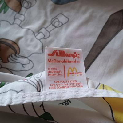 LOT 12: Vintage Ronald McDonald Bedsheets, 1970's Plates and Cups & Plush Doll