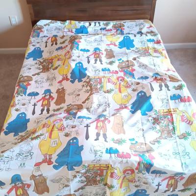 LOT 12: Vintage Ronald McDonald Bedsheets, 1970's Plates and Cups & Plush Doll