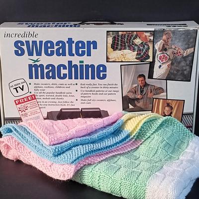 LOT 13: Bond Incredible Sweater Machine NIB w/ Crocheted Blanket