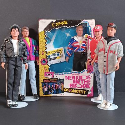 LOT 44: New Kids on the Block In Concert 1990 Donnie Doll NIB with All 4 Band Member Dolls on Stands