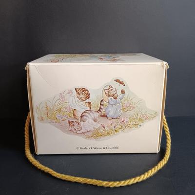 LOT 51: Beatrix Potter Collection Featuring Wedgwood Peter Rabbit Cup and Bowl, Barbie Peter Rabbit Doll, Schmid Tom Kitten Music Box...