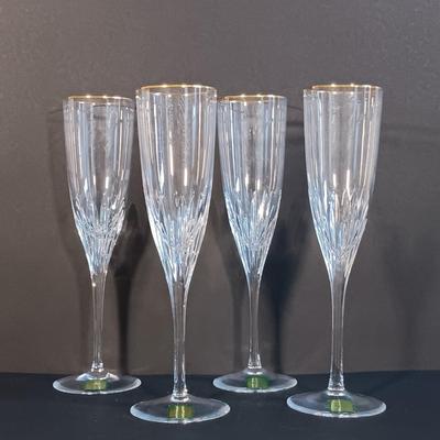 LOT 53: Set of (4) Waterford Marquis Gold Rimmed Champagne Flutes