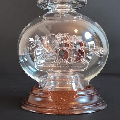 LOT 54: Set of (2) Glass Ships in a Glass Bottle and Faux Scrimshaw Trinket Box