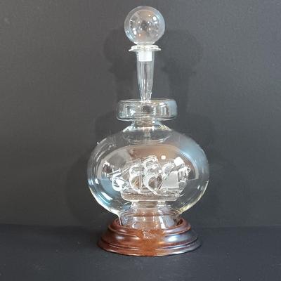 LOT 54: Set of (2) Glass Ships in a Glass Bottle and Faux Scrimshaw Trinket Box