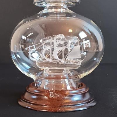 LOT 54: Set of (2) Glass Ships in a Glass Bottle and Faux Scrimshaw Trinket Box