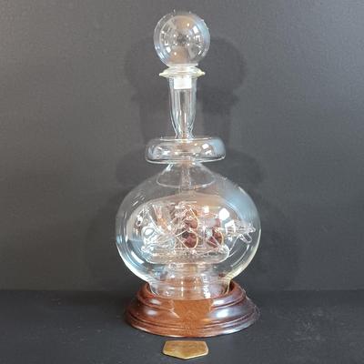 LOT 54: Set of (2) Glass Ships in a Glass Bottle and Faux Scrimshaw Trinket Box