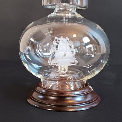 LOT 54: Set of (2) Glass Ships in a Glass Bottle and Faux Scrimshaw Trinket Box