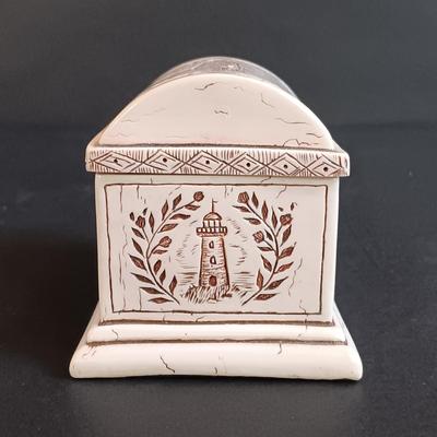 LOT 54: Set of (2) Glass Ships in a Glass Bottle and Faux Scrimshaw Trinket Box