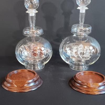 LOT 54: Set of (2) Glass Ships in a Glass Bottle and Faux Scrimshaw Trinket Box