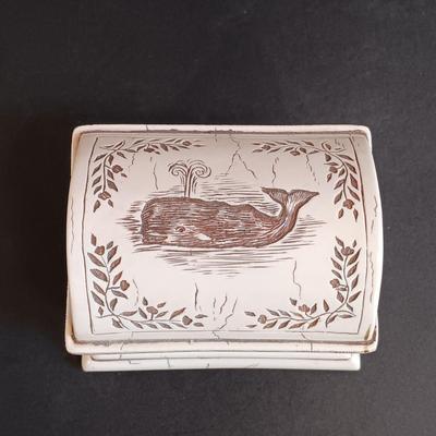 LOT 54: Set of (2) Glass Ships in a Glass Bottle and Faux Scrimshaw Trinket Box