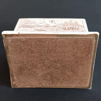 LOT 54: Set of (2) Glass Ships in a Glass Bottle and Faux Scrimshaw Trinket Box