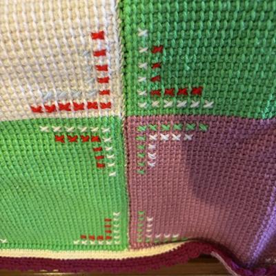LOT 83: Hand Crocheted/Knitted Block Bed Cover/Blanket