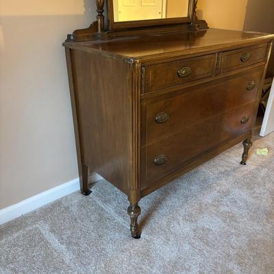LOT 85: Vintage Bedroom Set: Bureau, Dresser w/Mirror, Head & Foot Board