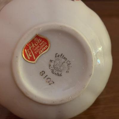 LOT 97: Vanity Collection: Crystal Night Light Lamp, Mirrored Vanity Tray, Hand Mirror, Brush, Comb Set, Lefton Pitcher & More