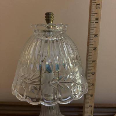 LOT 97: Vanity Collection: Crystal Night Light Lamp, Mirrored Vanity Tray, Hand Mirror, Brush, Comb Set, Lefton Pitcher & More