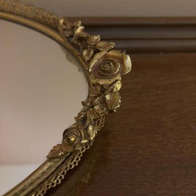 LOT 97: Vanity Collection: Crystal Night Light Lamp, Mirrored Vanity Tray, Hand Mirror, Brush, Comb Set, Lefton Pitcher & More