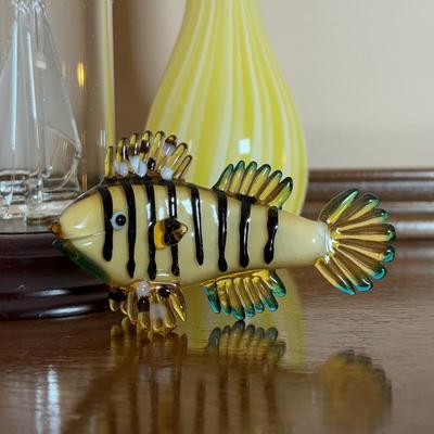 LOT 99: Marquis by Waterford Crystal Paisley 8 x 10 Picture Frame, Yellow Striped Vase, Hand Blown Yacht in Glass Dome & Glass...