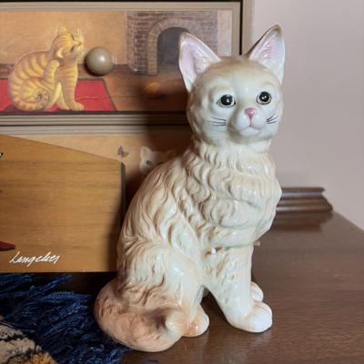 LOT 100: Here Kitty! Kitty! Home Decor, Cross Stich Grey Tabby, Woven Cat Tapestries, & More