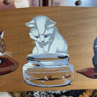 LOT 100: Here Kitty! Kitty! Home Decor, Cross Stich Grey Tabby, Woven Cat Tapestries, & More