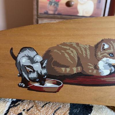 LOT 100: Here Kitty! Kitty! Home Decor, Cross Stich Grey Tabby, Woven Cat Tapestries, & More