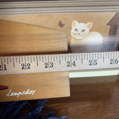 LOT 100: Here Kitty! Kitty! Home Decor, Cross Stich Grey Tabby, Woven Cat Tapestries, & More