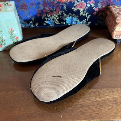 LOT 101: Framed Mixed Media Art Painting, Embroidered/Beaded Slippers, Multi-Colored Asian Motif Bag & More