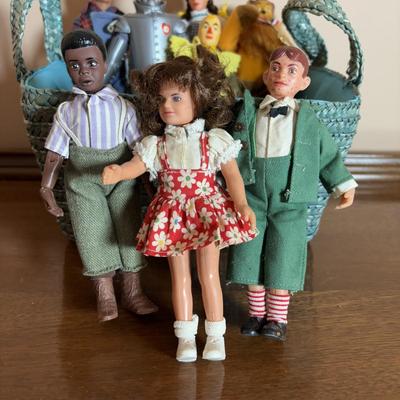 LOT 102: Wizard of Oz Action Figures, Our Gang Action Figures, Shirley Temple Dolls, Vintage Nurse Doll, Mickey Mouse Club Doll (missing...