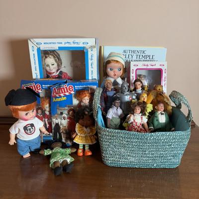 LOT 102: Wizard of Oz Action Figures, Our Gang Action Figures, Shirley Temple Dolls, Vintage Nurse Doll, Mickey Mouse Club Doll (missing...