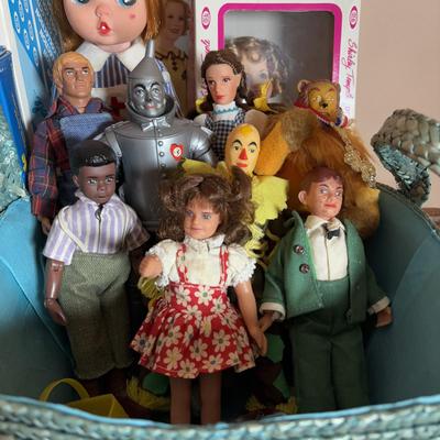 LOT 102: Wizard of Oz Action Figures, Our Gang Action Figures, Shirley Temple Dolls, Vintage Nurse Doll, Mickey Mouse Club Doll (missing...