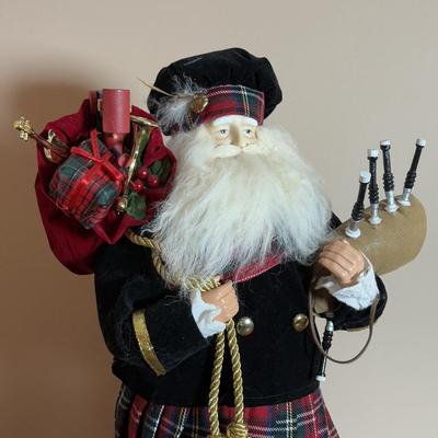 LOT 103: Scottish Bagpipe Chanter Kit, Junior Bagpipes, Tally Ho Scotty Dog Cardigan Sweater, Scottish Santa, & Knitted MacScarecrow...