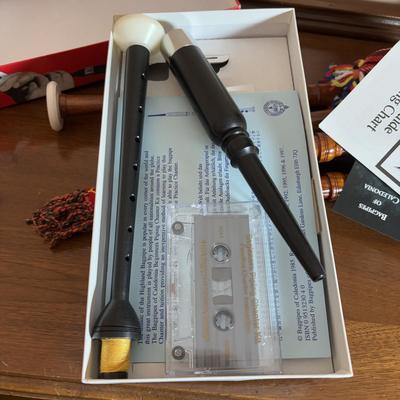 LOT 103: Scottish Bagpipe Chanter Kit, Junior Bagpipes, Tally Ho Scotty Dog Cardigan Sweater, Scottish Santa, & Knitted MacScarecrow...
