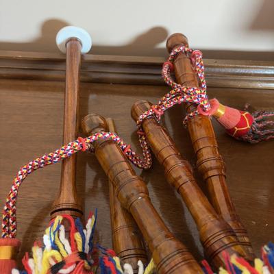 LOT 103: Scottish Bagpipe Chanter Kit, Junior Bagpipes, Tally Ho Scotty Dog Cardigan Sweater, Scottish Santa, & Knitted MacScarecrow...