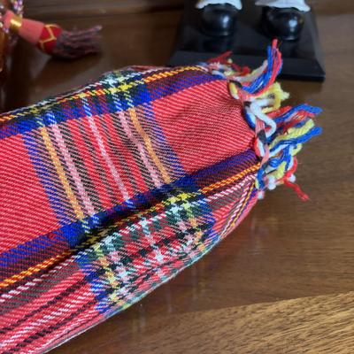LOT 103: Scottish Bagpipe Chanter Kit, Junior Bagpipes, Tally Ho Scotty Dog Cardigan Sweater, Scottish Santa, & Knitted MacScarecrow...