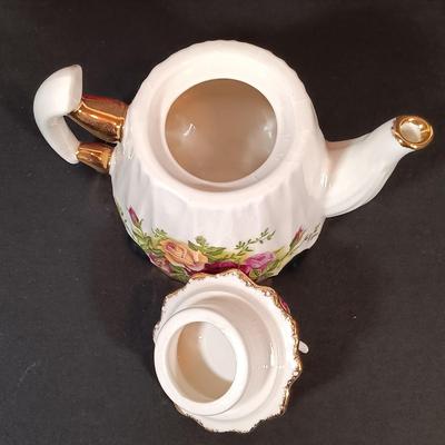 LOT 189: Royal Albert Old Country Roses Tea Pots. Jam Jar, Cracker Tray & More